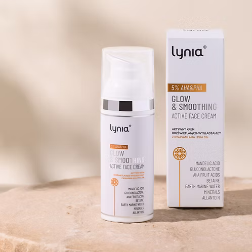 Aktywny krem rozświetlająco-wygładzający z kwasami AHA i PHA 5% 50ml Lynia - obrazek 3