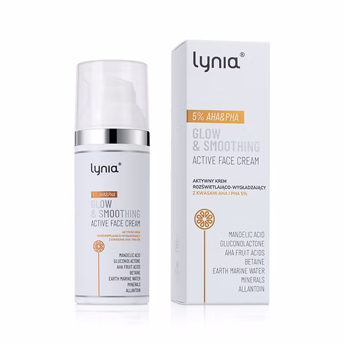 Aktywny krem rozświetlająco-wygładzający z kwasami AHA i PHA 5% 50ml Lynia