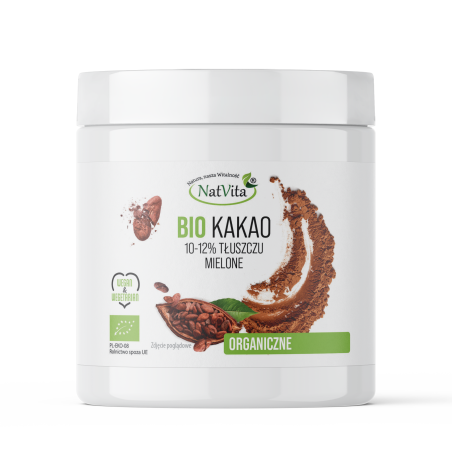 Bio Kakao mielone (10-12% tłuszczu) Natvita 200g